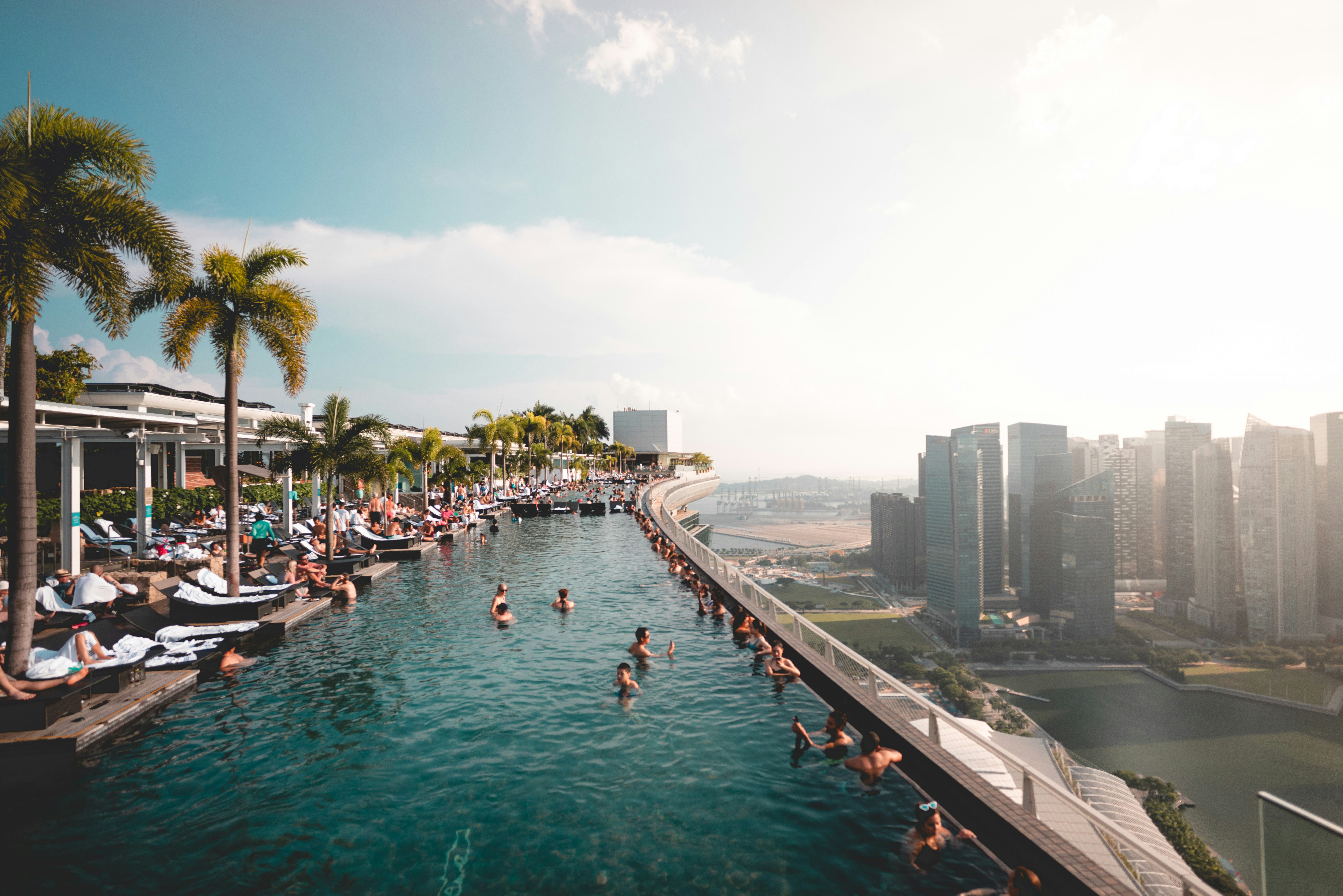 Group of people at a resort pool